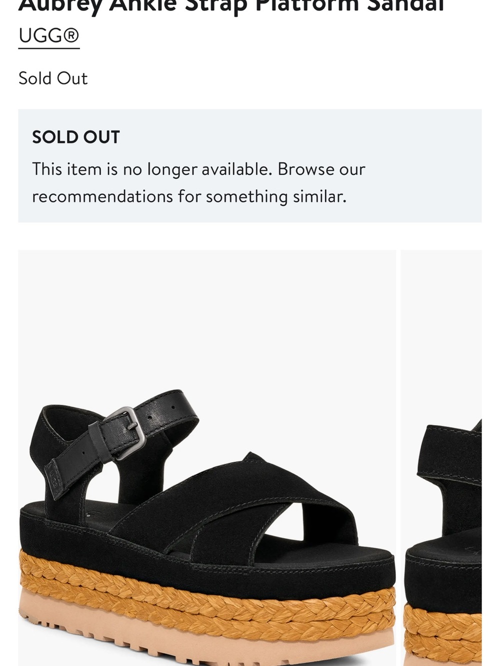 UGG Aubrey Black Suede Platform Espadrille Sandals with Ankle Strap NWOT